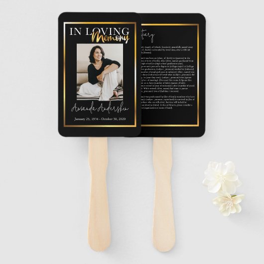 Ter nagedachtenis Gouden rouwfoto grafmonument fot Handwaaier (Voorkant en achterkant)