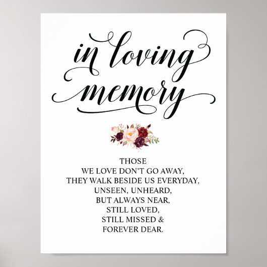 Ter nagedachtenis Huwelijksherdenking Tafelkaart v Poster (Voorkant)