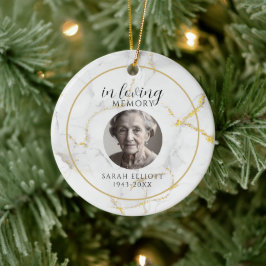 Ter nagedachtenis met foto | marmer goud keramisch ornament