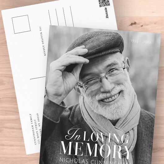 Ter nagedachtenis Modern Elegante Fotogedenkplaat Briefkaart