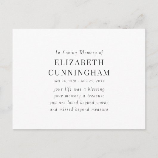 Ter nagedachtenis Moderne Eenvoudige Quote Briefkaart (Voorkant)