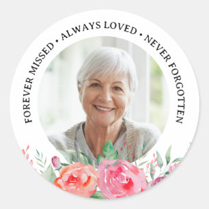 Ter nagedachtenis Mooie bloemrozen aangepaste foto Ronde Sticker