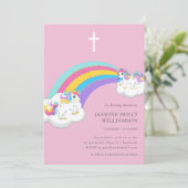 Ter nagedachtenis roze regenboog kinder rouwkaart kaart (Staand voorkant)