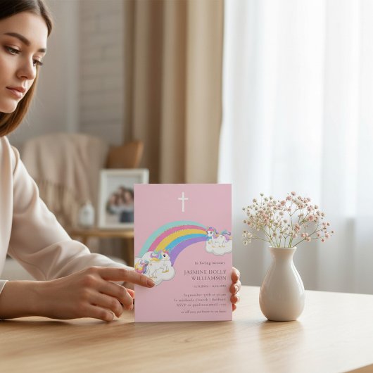 Ter nagedachtenis roze regenboog kinder rouwkaart kaart