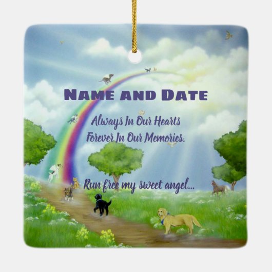 ter nagedachtenis van Pet Memorial Rainbow Bridge  Keramisch Ornament (Achterkant)