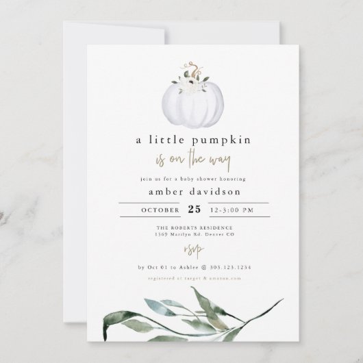 TERA Herfst Greenery White Pumpkin Baby shower Kaart (Voorkant)