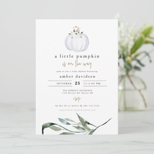 TERA Herfst Greenery White Pumpkin Baby shower Kaart (Staand voorkant)