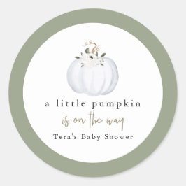 TERA Herfst Greenery White Pumpkin Baby shower Ronde Sticker