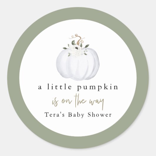 TERA Herfst Greenery White Pumpkin Baby shower Ronde Sticker (Voorkant)