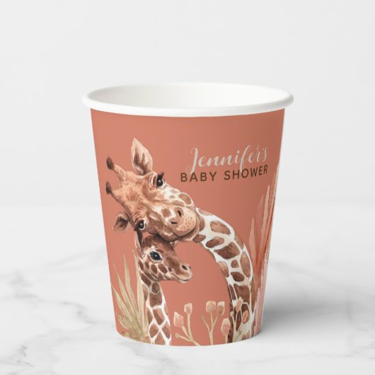 Teracotta Boho Giraffe Baby shower Cups Papieren Bekers (Achterkant)