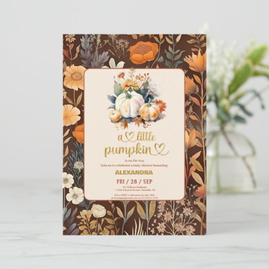 Teracotta Kleine pompoen herfst baby shower Kaart (Staand voorkant)