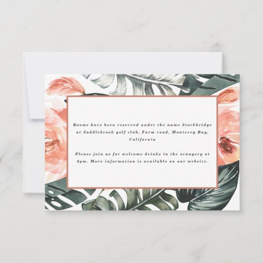 teracotta tropisch bladbladerdek trouwdetail RSVP kaartje (Achterkant)