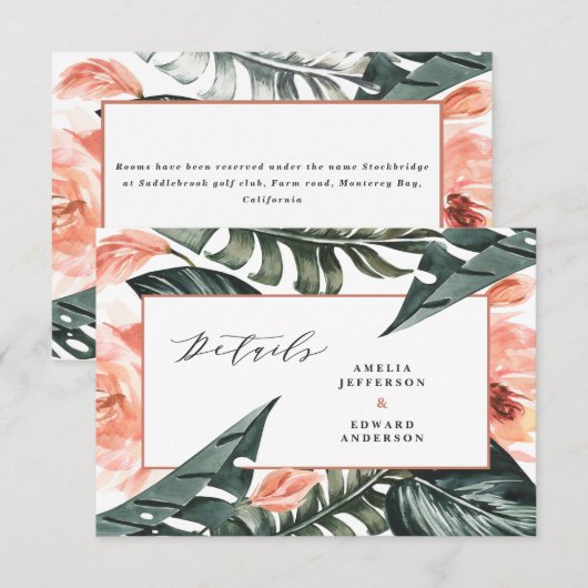 teracotta tropisch bladbladerdek trouwdetail RSVP kaartje (Voorkant / Achterkant)