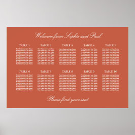Terca cotta 10 Tafel Bruiloftstoewijzingskaart Pos Poster