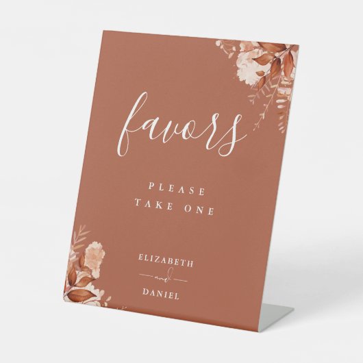 Terca cotta rustieke bloem herfst tafelgunsten reclamebord met voetstuk (Voorkant)