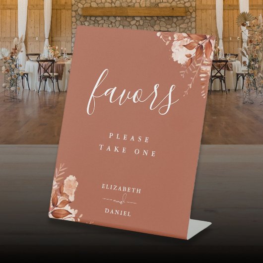 Terca cotta rustieke bloem herfst tafelgunsten reclamebord met voetstuk