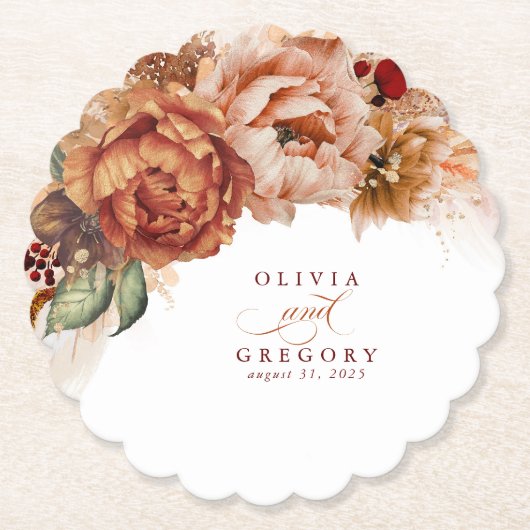 Tercotta Bloemen Pampas Gras Elegant Boho Kartonnen Onderzetters (Voorkant)