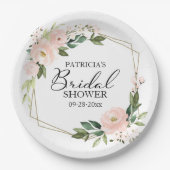 Tere Delicate Roze Bloemengeometrische Bruidsdouch Papieren Bordje (Voorkant)