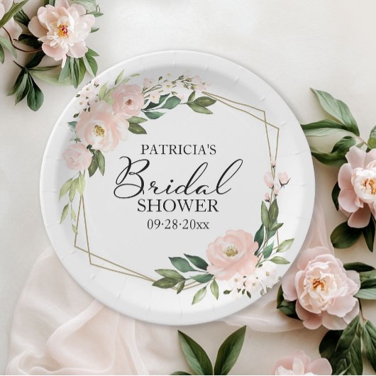 Tere Delicate Roze Blush Bloemige Geometrische Bru Papieren Bordje