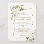 Tere Delicate Witte Bloemen Gouden Lijst Bruiloft Kaart (Voorkant / Achterkant)