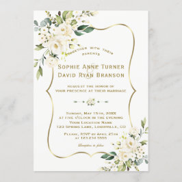 Tere Delicate Witte Bloemen Gouden Lijst Bruiloft Kaart