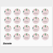 Tere Roze Bloemige Groene Bladeren Trouwbudget Ronde Sticker (Vel)