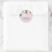 Tere Roze Bloemige Groene Bladeren Trouwbudget Ronde Sticker (Tas)