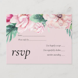 Tere Roze Bloemige Groene Bladeren Trouwbudget Uitnodiging Briefkaart