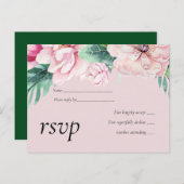 Tere Roze Bloemige Groene Bladeren Trouwbudget Uitnodiging Briefkaart (Voorkant / Achterkant)