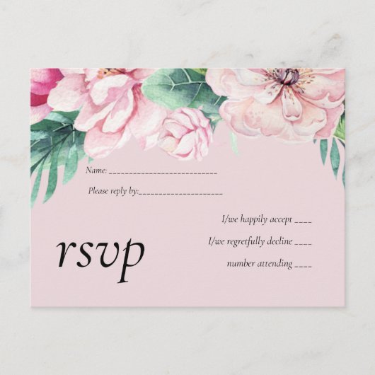 Tere Roze Bloemige Groene Bladeren Trouwbudget Uitnodiging Briefkaart (Voorkant)