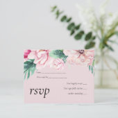 Tere Roze Bloemige Groene Bladeren Trouwbudget Uitnodiging Briefkaart (Staand voorkant)