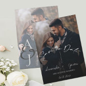 Terechte tekstoverlay Monogram Twee Foto Huwelijk Save The Date