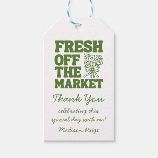 Terechtgekomen Op de Markt Whimsical Groene Bruilo Cadeaulabel (Voorkant)