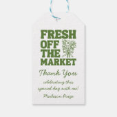 Terechtgekomen Op de Markt Whimsical Groene Bruilo Cadeaulabel (Achterkant)
