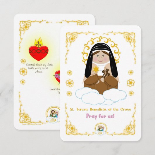 Teresa Benedicta van het Kruis Heilige Kaart (Voorkant / Achterkant)