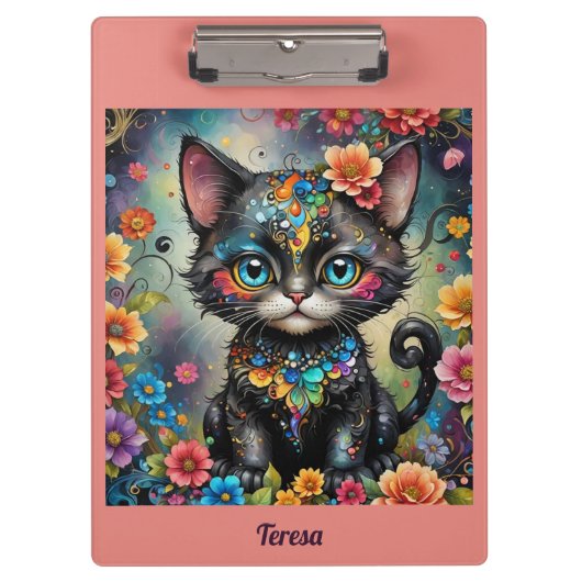 TERESA ~ Schattigee zwarte kat ~ Klembord (Voorkant)