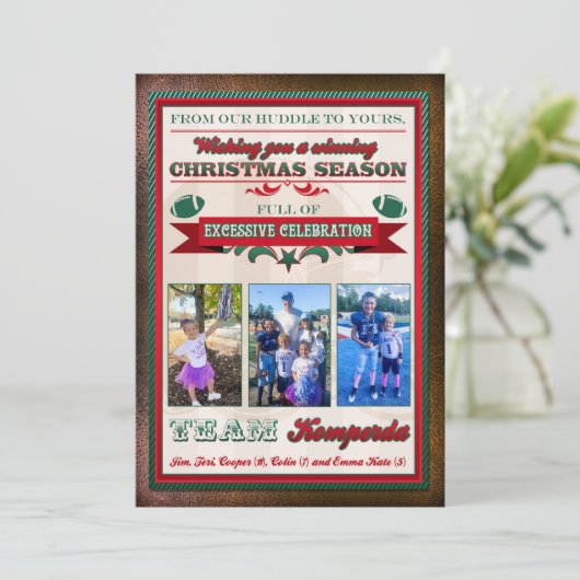 Teri K Aangepaste Voetbal Uitnodiging Kerst (Staand voorkant)