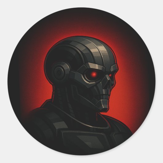 Terminator Schedel Force Modus Futuristische Sci-F Ronde Sticker (Voorkant)