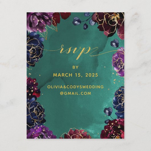 Teroom Blauw Saphir Juweeltoon Details & RSVP Informatiekaartje (Achterkant)