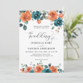 Teroorverbrand Oranje Boho Bloemige Waterverf Brui Kaart (Staand voorkant)