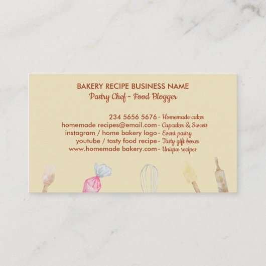 Terra Cook Chef Waterverf Baking Utils Bakery Visitekaartje (Achterkant)