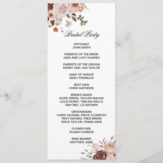 Terra Cotta and Green double side program card  Programmakaart (Achterkant)