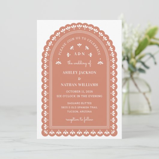 Terra Cotta Arch Autumn Wedding Invitation Kaart (Staand voorkant)
