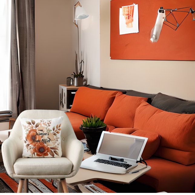 Terra Cotta, Beige, Bruin Bloemen Home Kantoor Quo Kussen (Home Office Throw Pillow
Personalized)