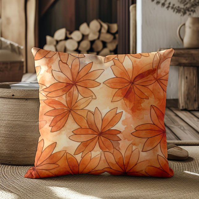 Terra Cotta Bloemen Warme Aarde Tonen Kussen (Burnt orange and neutral cream-colored decorator pillow)