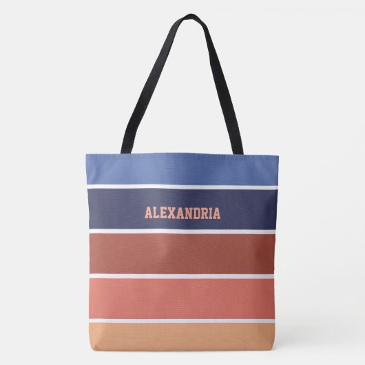 Terra Cotta & Blue Stripes Personalized Tote Bag (Voorkant)