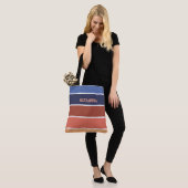 Terra Cotta & Blue Stripes Personalized Tote Bag (Op model)