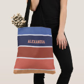 Terra Cotta & Blue Stripes Personalized Tote Bag (Dichtbij)