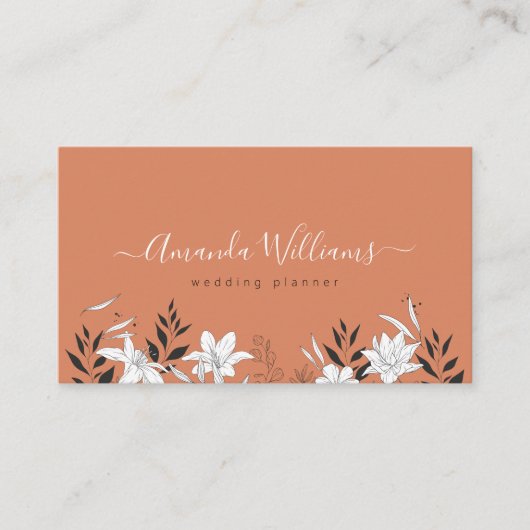 Terra cotta Boho Floral Design Visitekaartje (Voorkant)