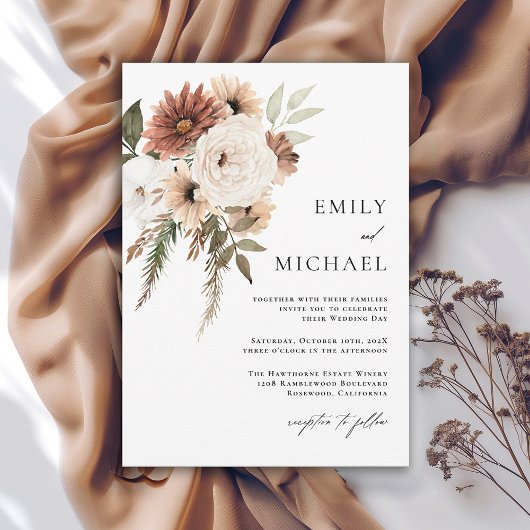 Terra Cotta Boho Floral Fall Wedding Kaart
